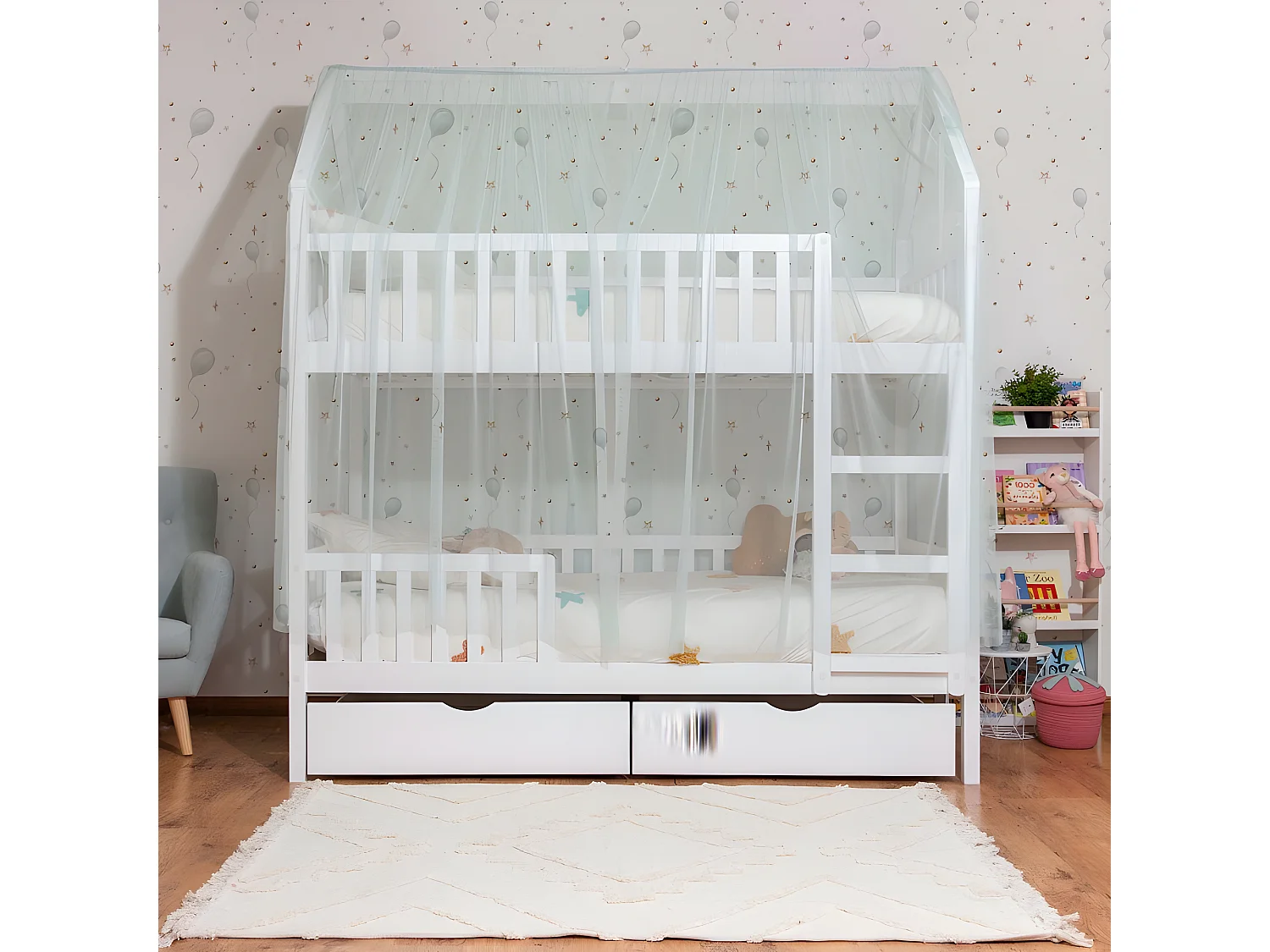 Tetto per il letto a castello Sawyer Tulle verde 201x201x97cm