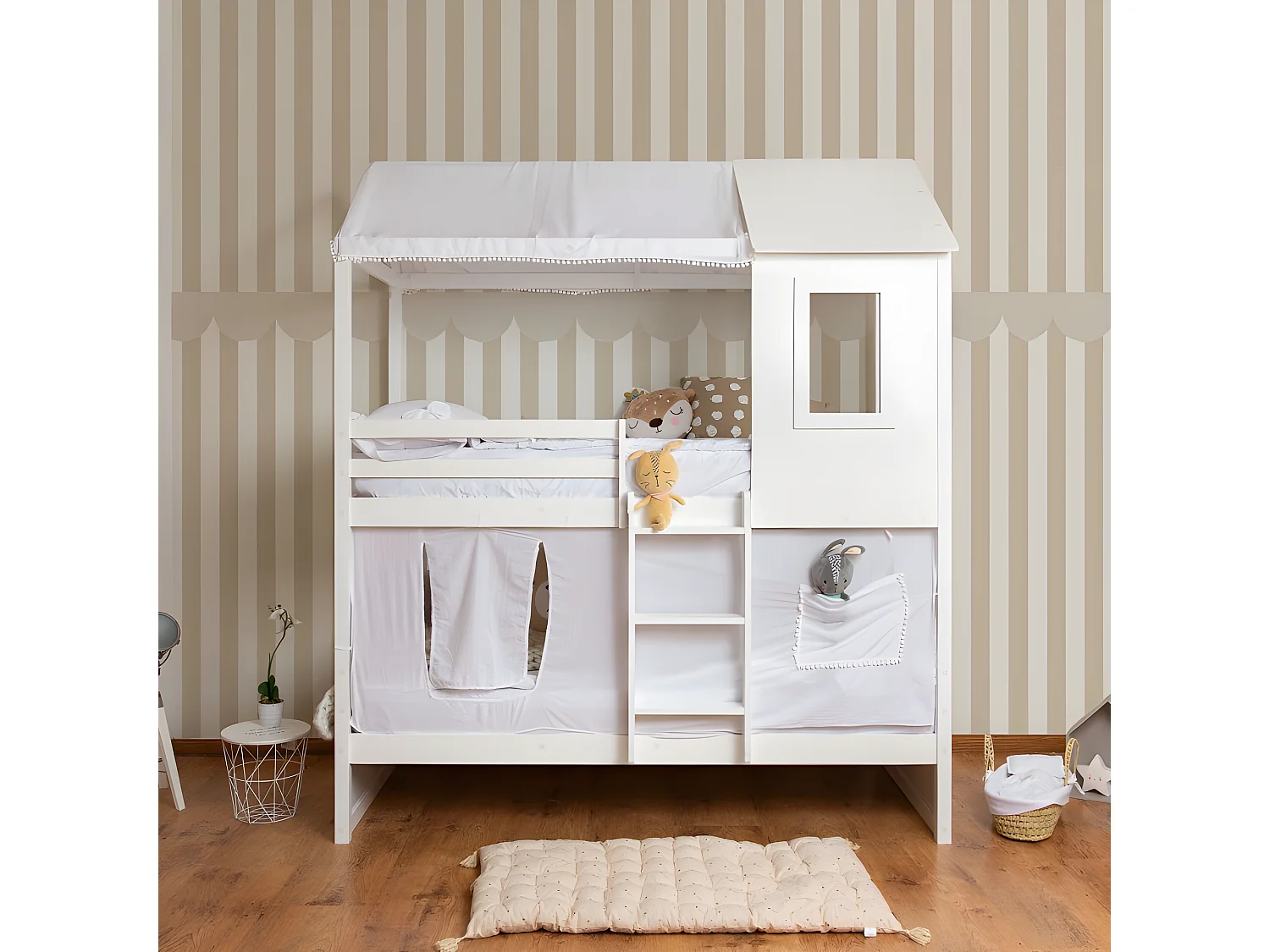 Techo para litera litera Casita algodón blanco 70x198/154x133cm