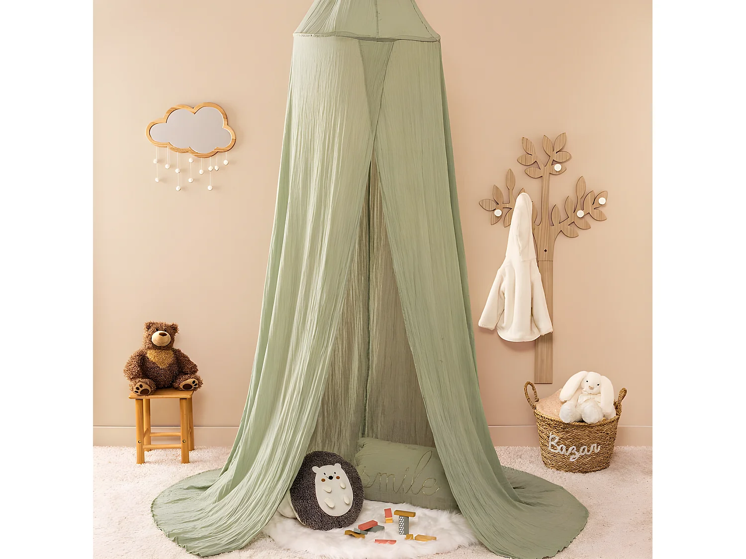 Ciel de lit en coton vert 350x250x50cm