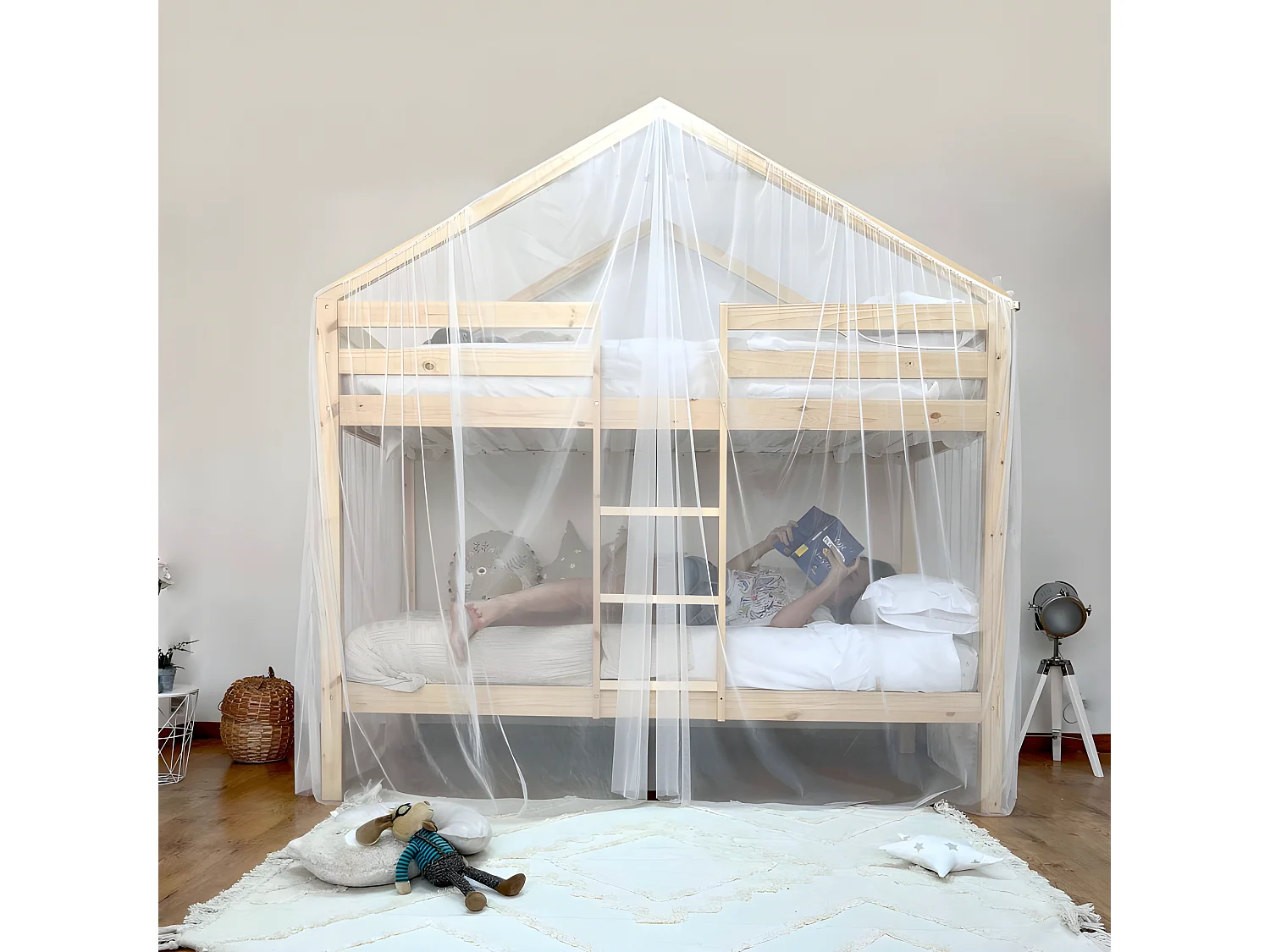 Betthimmel für Etagenbett Happy Tüll weiß 208x202x98cm