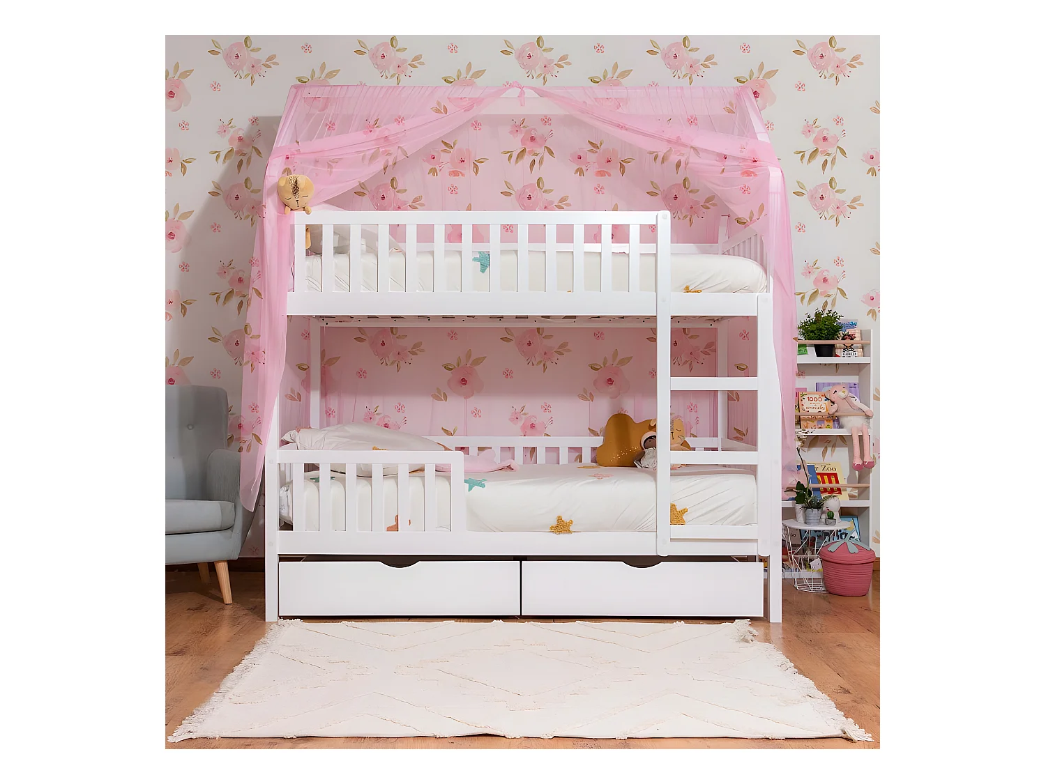 Ciel de lit superposé Sawyer Tulle rose 201x201x97cm