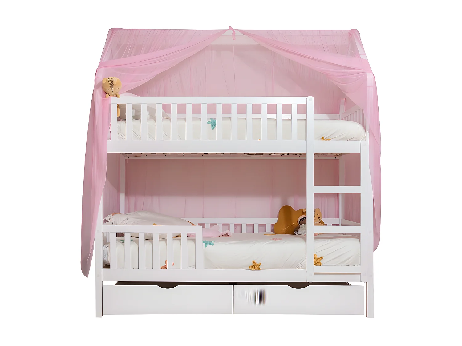 Cobertura do beliche Sawyer em tule rosa 201x201x97cm