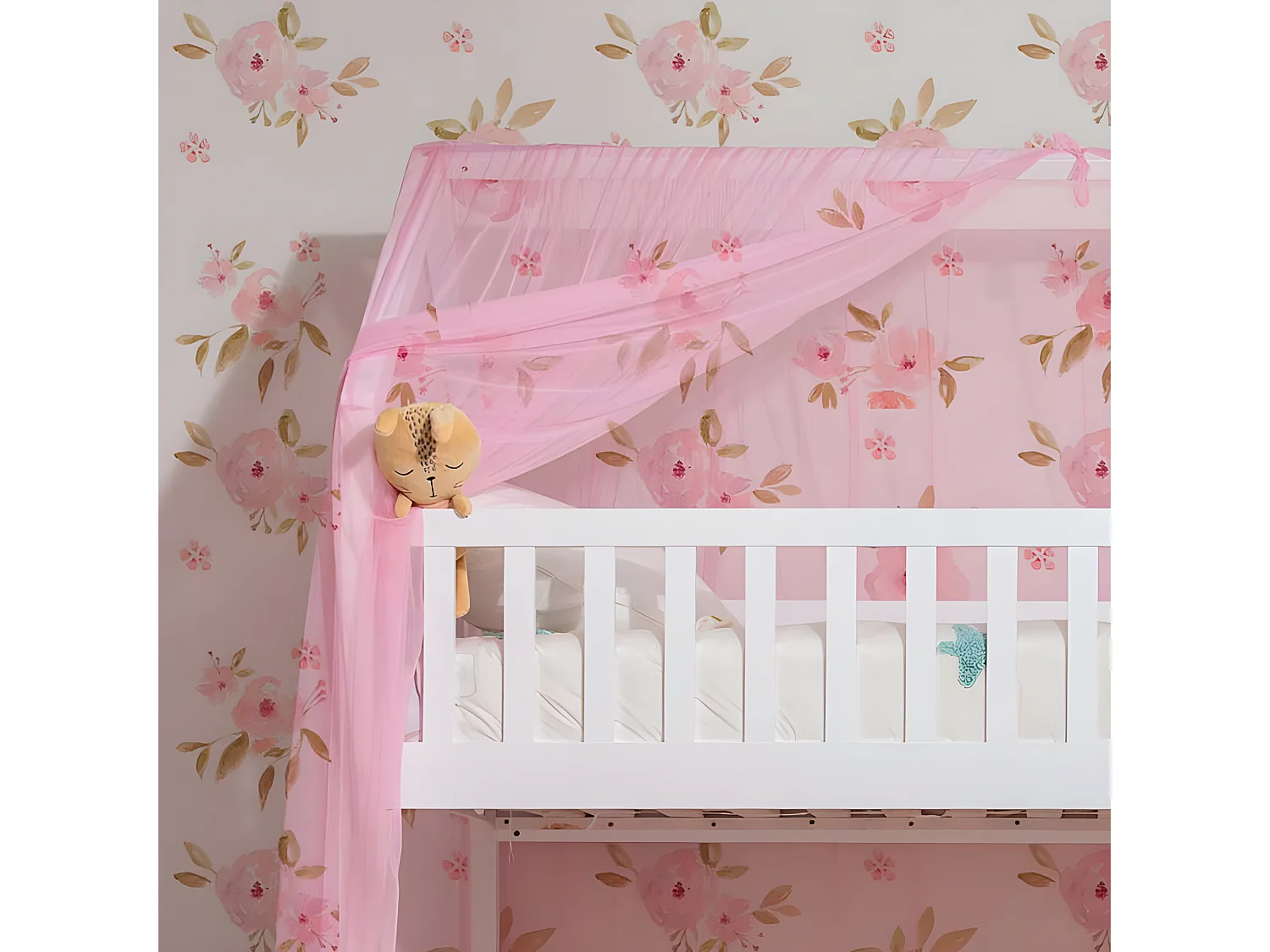 Cobertura do beliche Sawyer em tule rosa 201x201x97cm