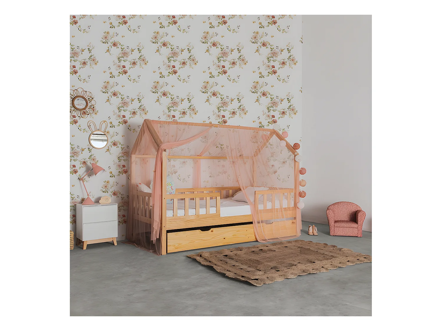 Ciel de lit pour Swayer et Montessori tulle rose vieux 200x167cm