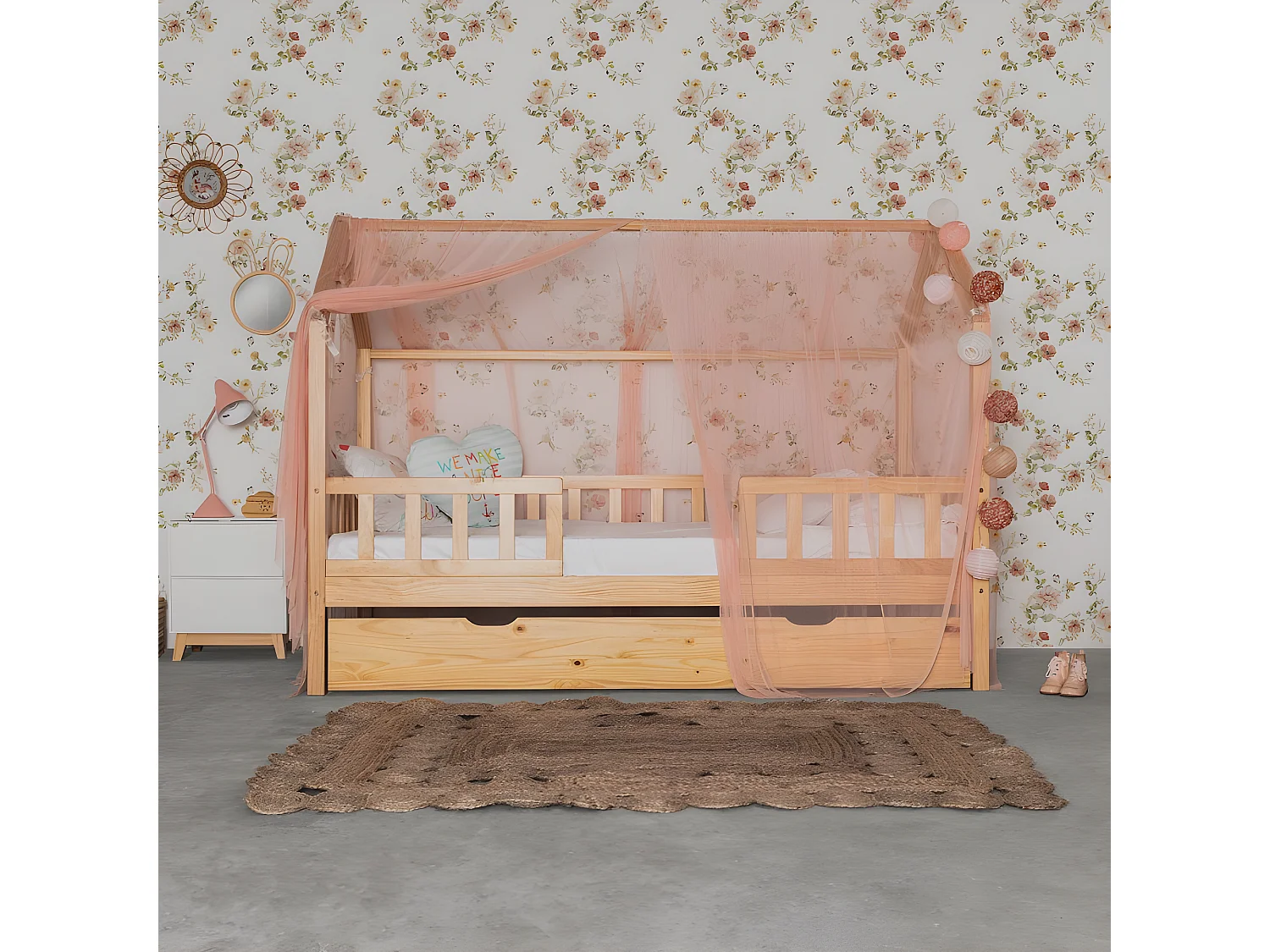 Ciel de lit pour Swayer et Montessori tulle rose vieux 200x167cm