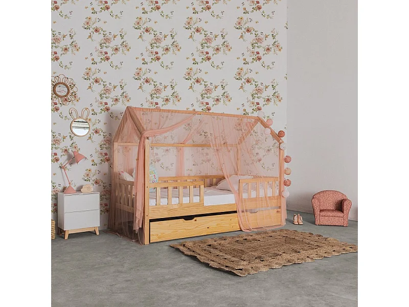 Hemel voor Sawyer en Montessori van oudroze tule 200x167cm