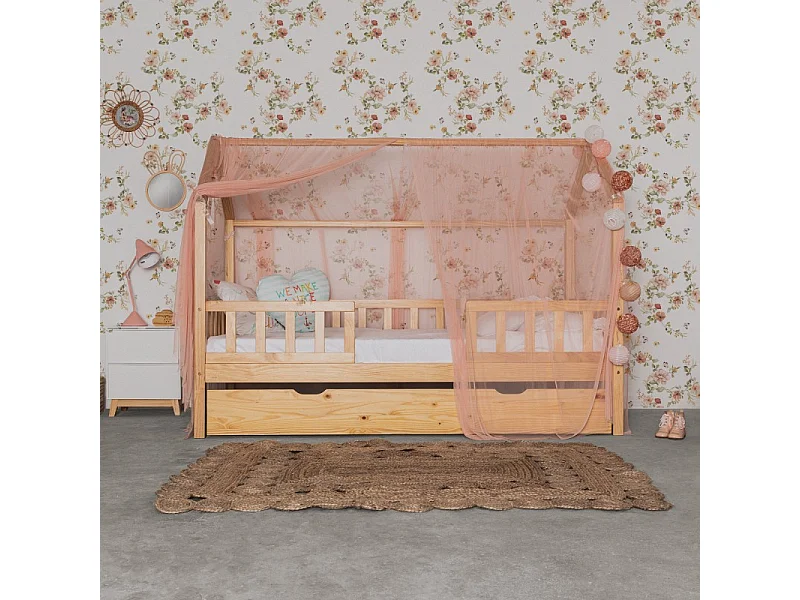 Hemel voor Sawyer en Montessori van oudroze tule 200x167cm