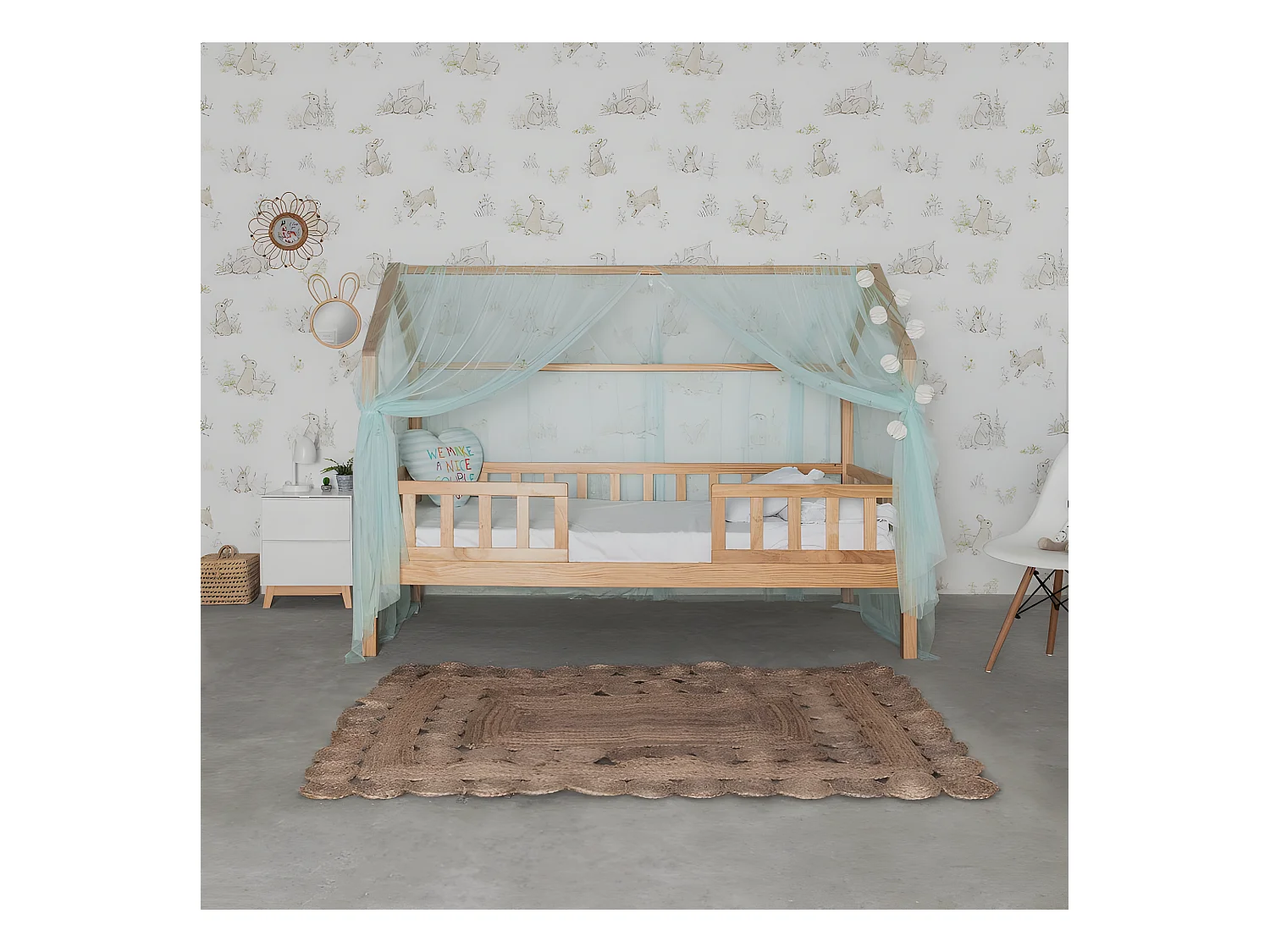 Ciel de lit pour Swayer et Montessori tulle vert 200x167cm
