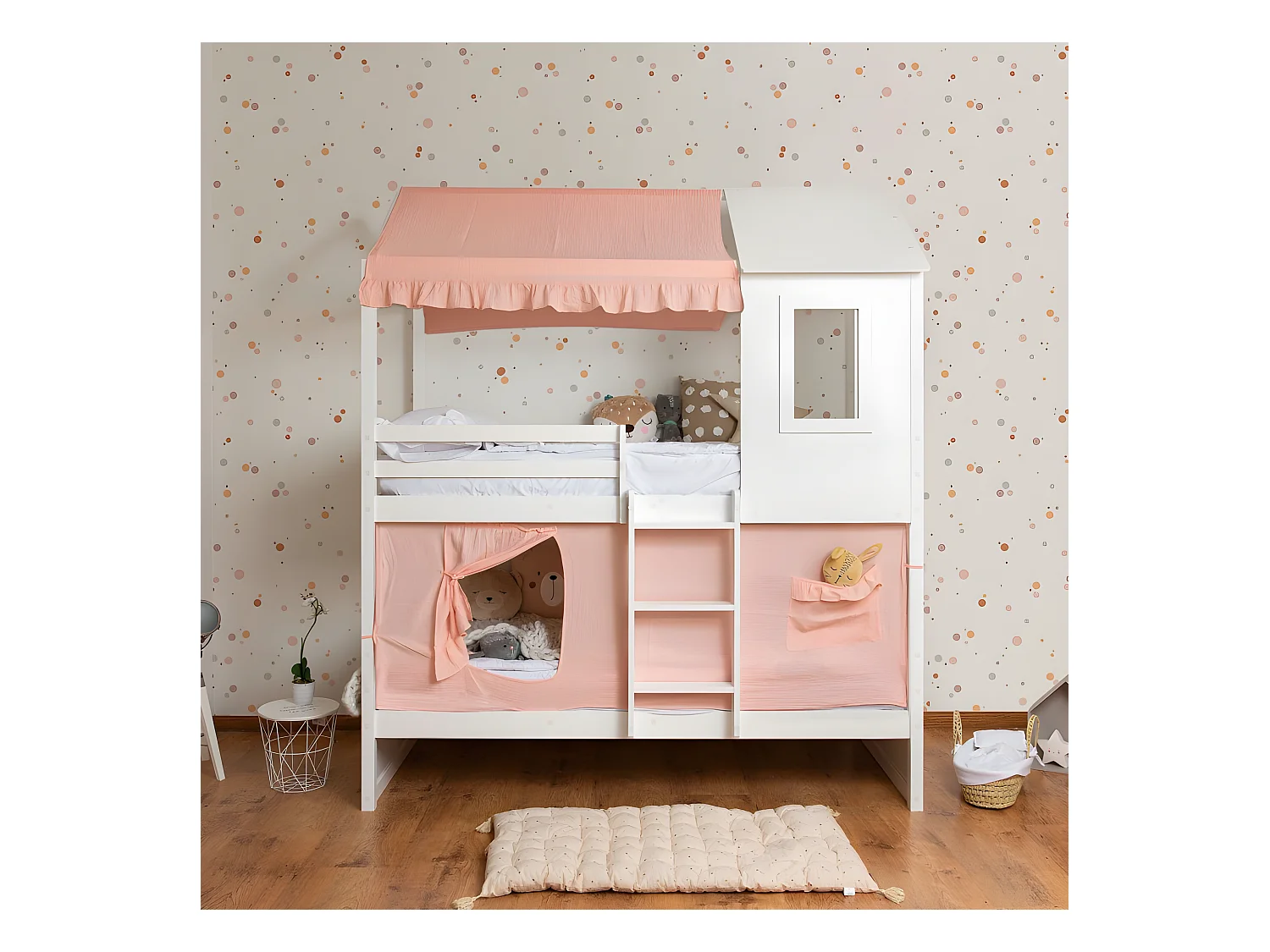 Ciel de lit superposé 105 coton rose Casita 70x189/164x133cm