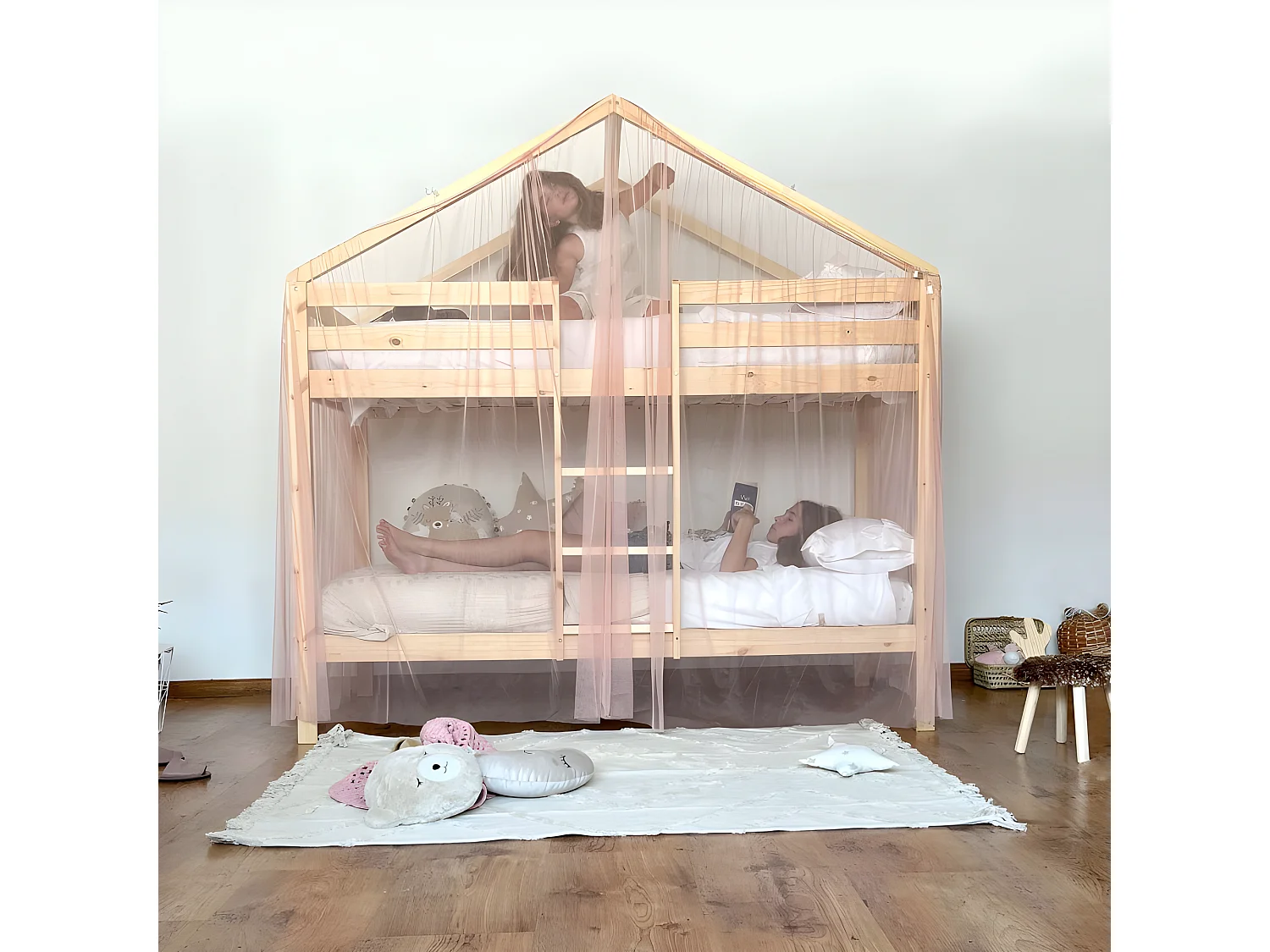 Cobertura de beliche Happy Tulle rosa 208x202x98cm