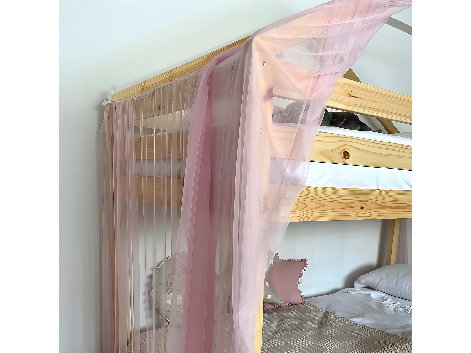 Cobertura de beliche Happy Tulle rosa 208x202x98cm