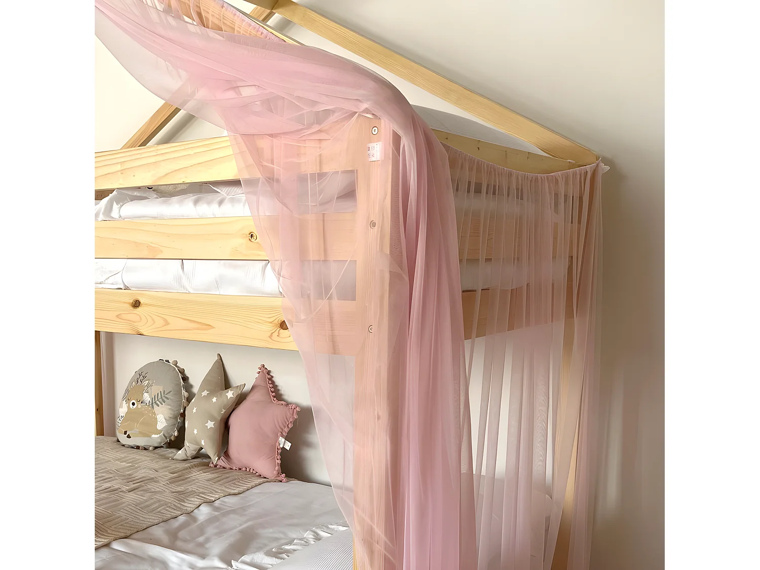 Cobertura de beliche Happy Tulle rosa 208x202x98cm