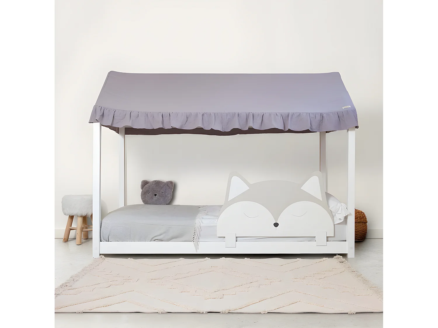 Techo para cama Montessori algodón gris 40x200,5x100cm