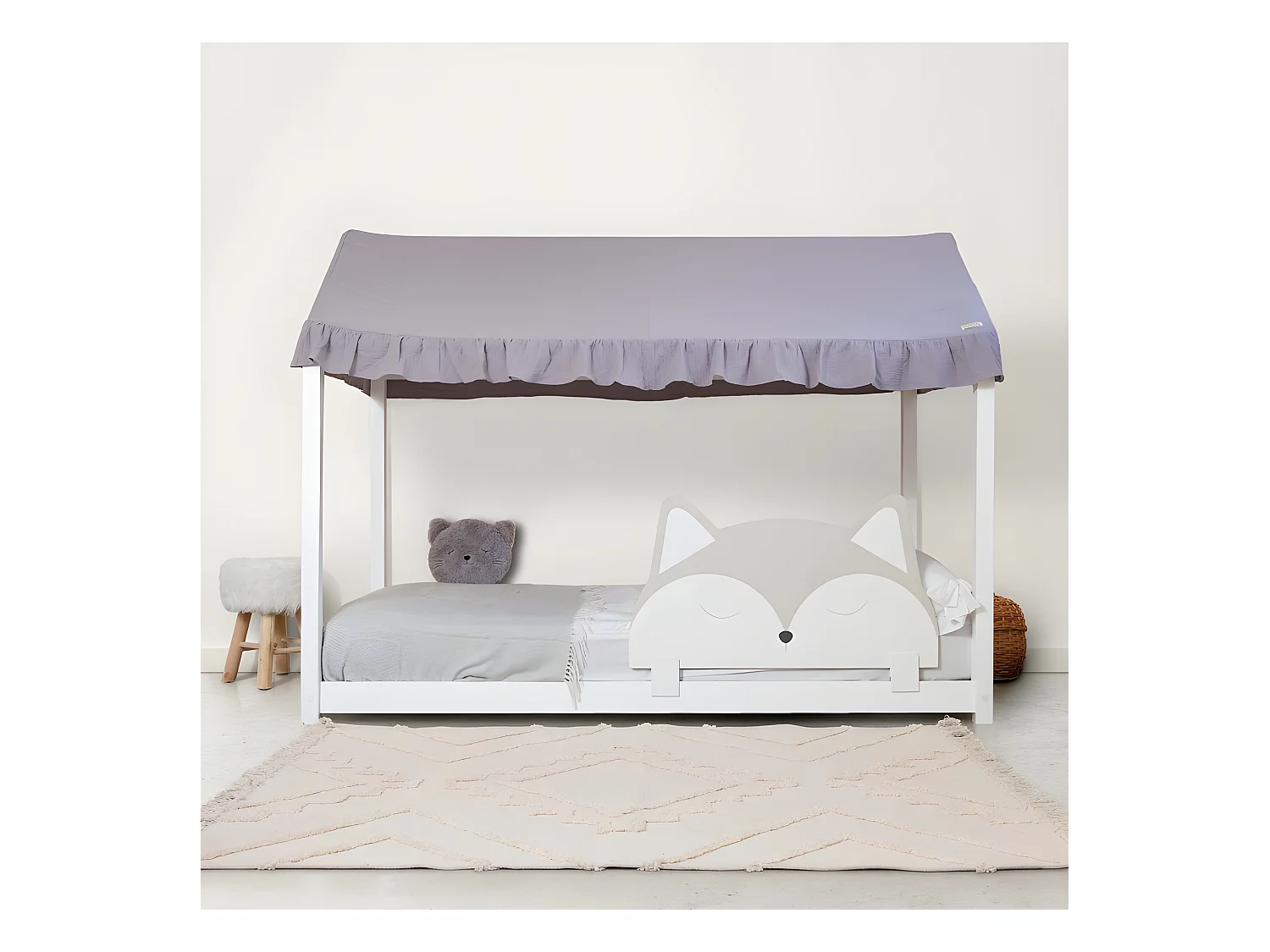 Ciel de lit Montessori coton gris 40x200,5x100cm