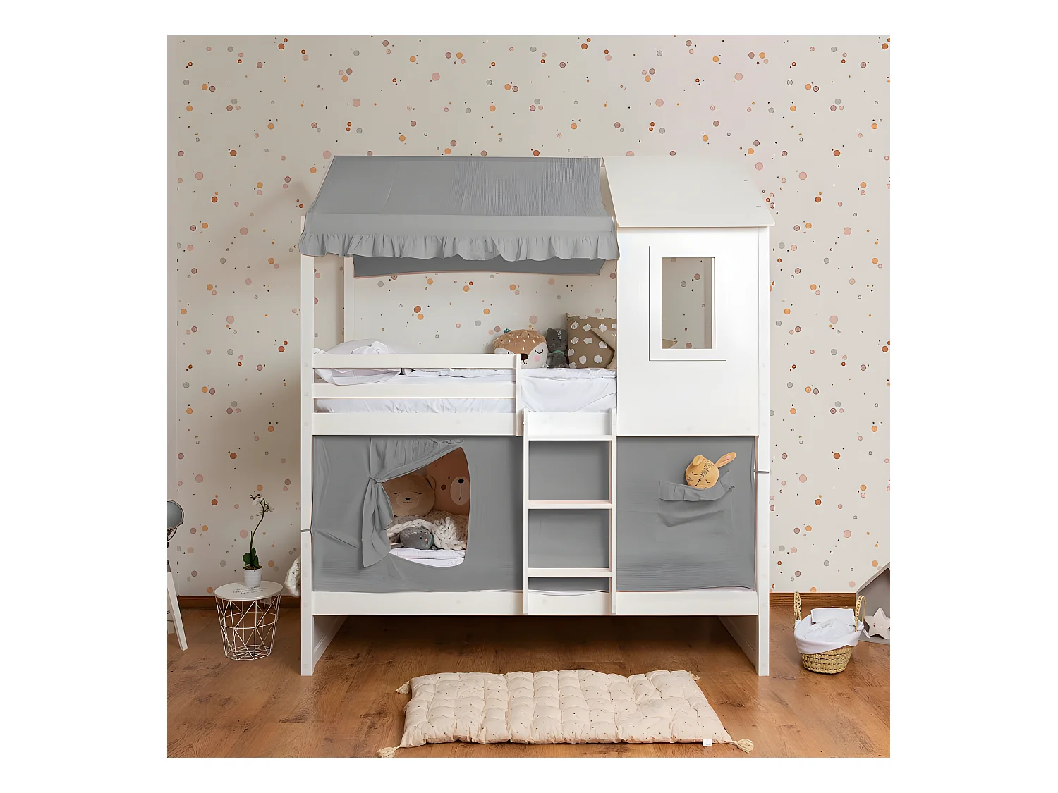 Ciel de lit superposé Casita coton gris 70x198/154x133cm