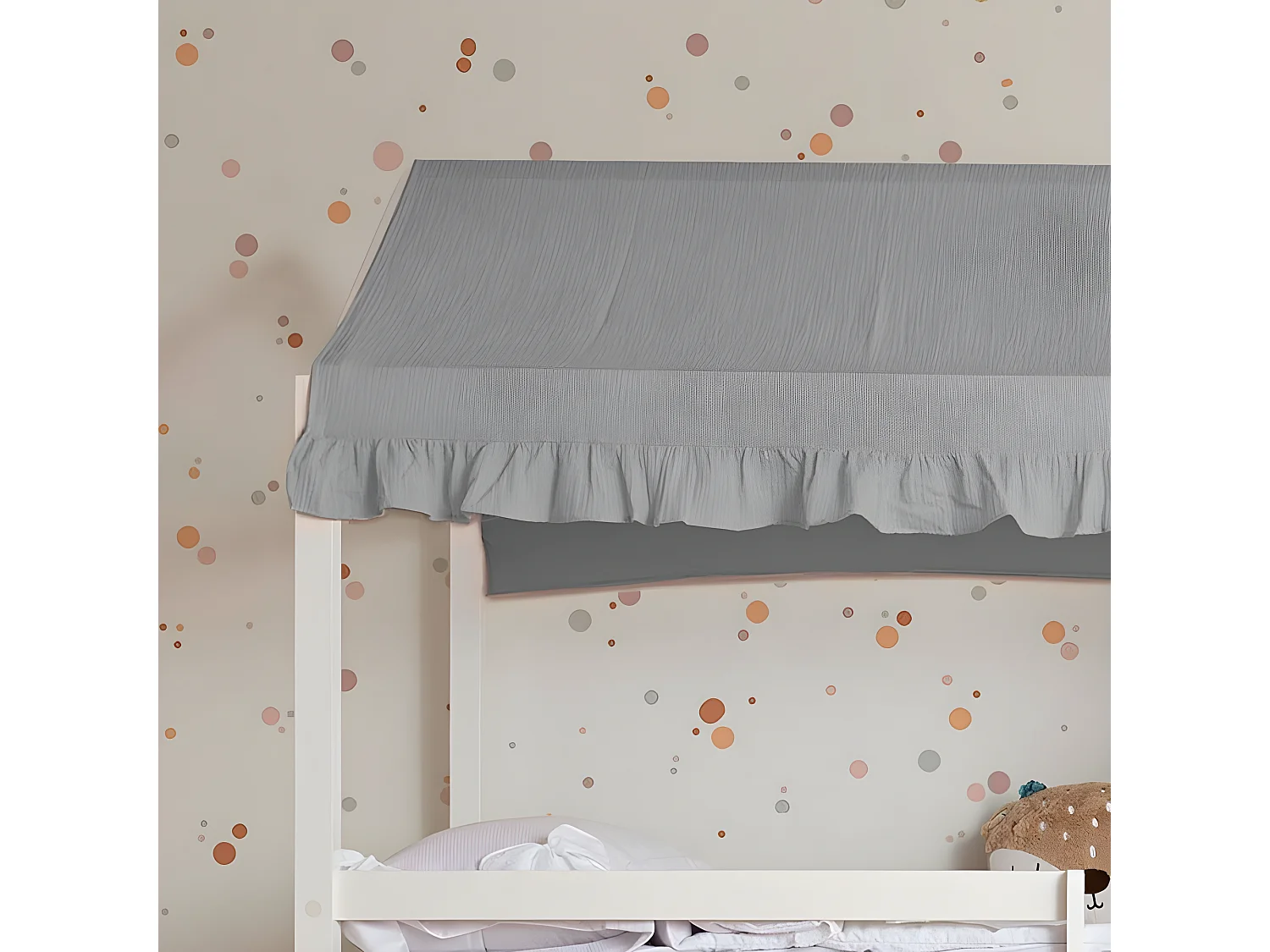 Techo para litera litera Casita algodón gris 70x198/154x133cm