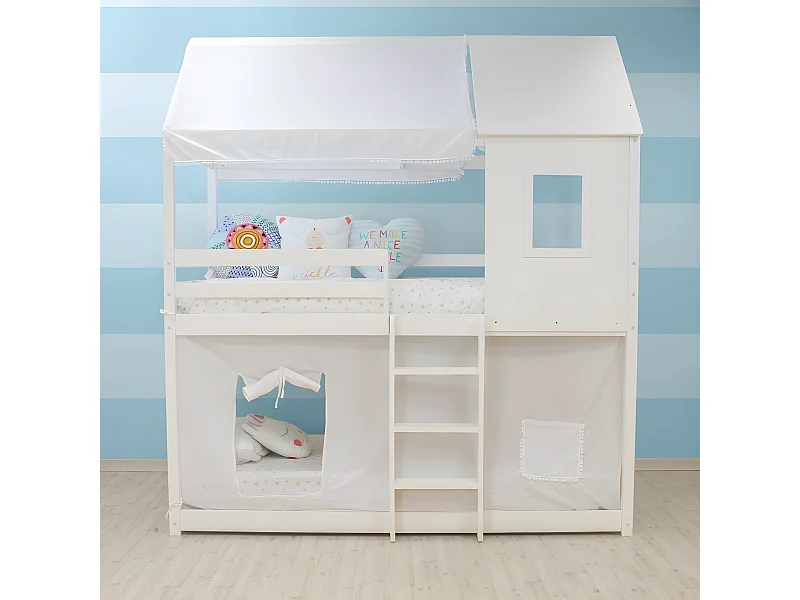 Techo para litera Montessori algodón blanco 167x133/196x90cm