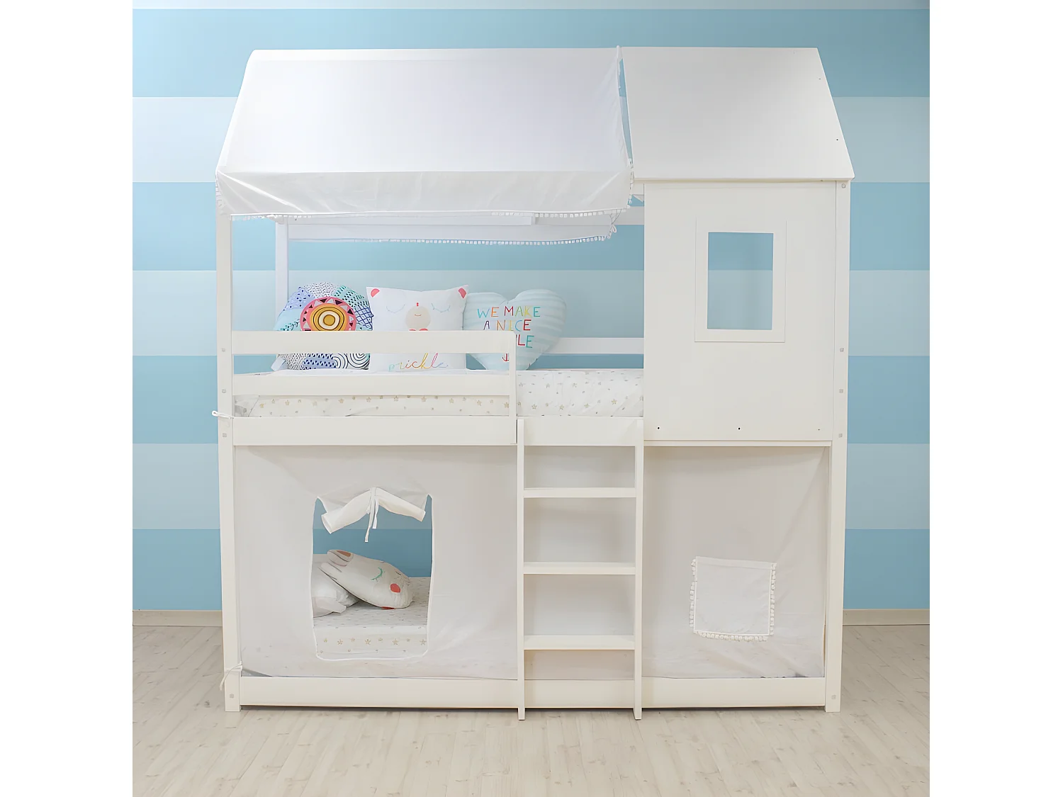 Techo para litera Montessori algodón blanco 167x133/196x90cm