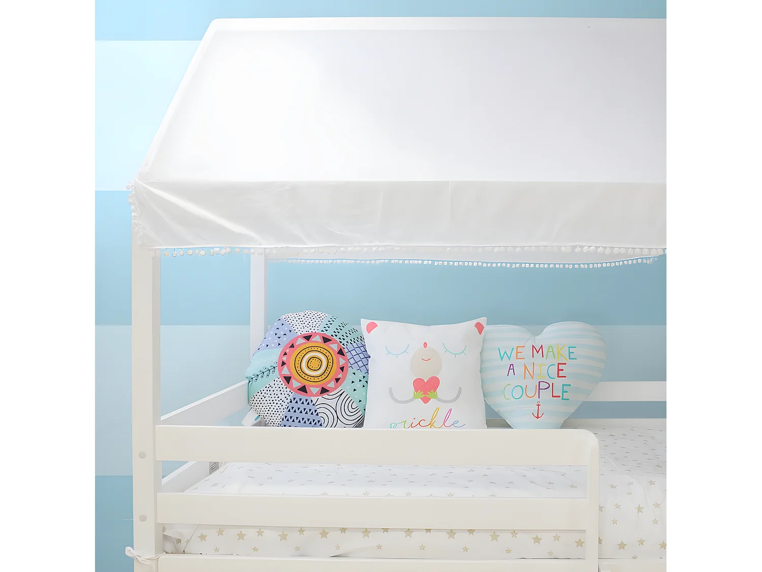 Techo para litera Montessori algodón blanco 167x133/196x90cm