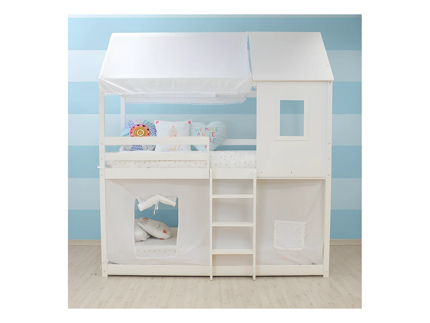 Ciel de lit superposé Montessori coton blanc 167x133/196x90cm