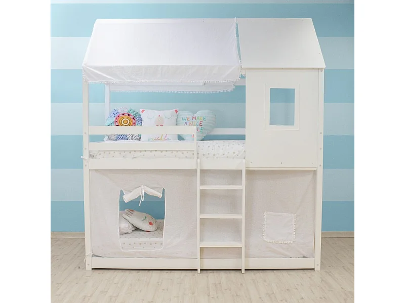 Dak voor Montessori stapelbed van wit katoen 167x133/196x90cm