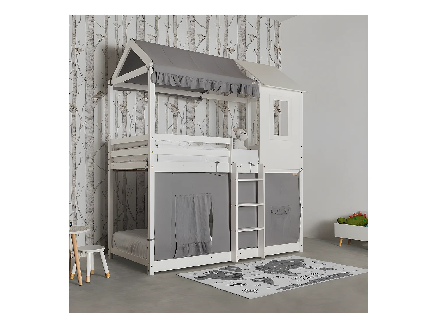 Ciel de lit  superposé Montessori coton gris 90x196cm