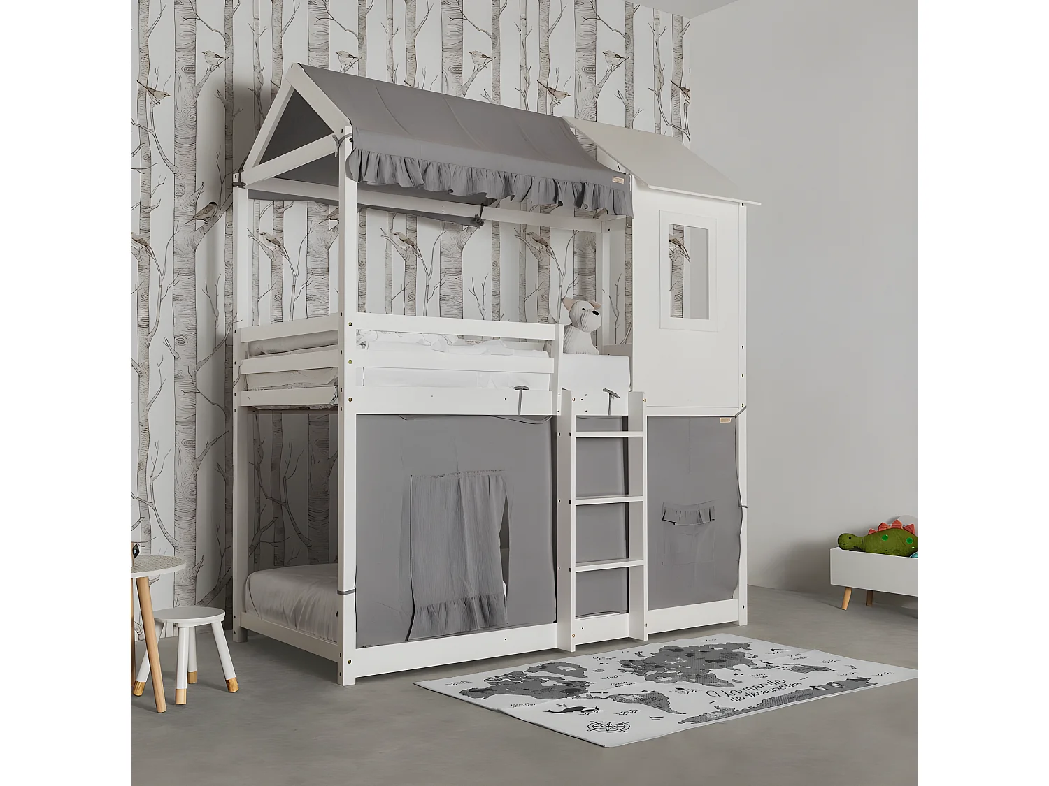 Tetto per il letto a castello Montessori cotone grigio 90x196cm