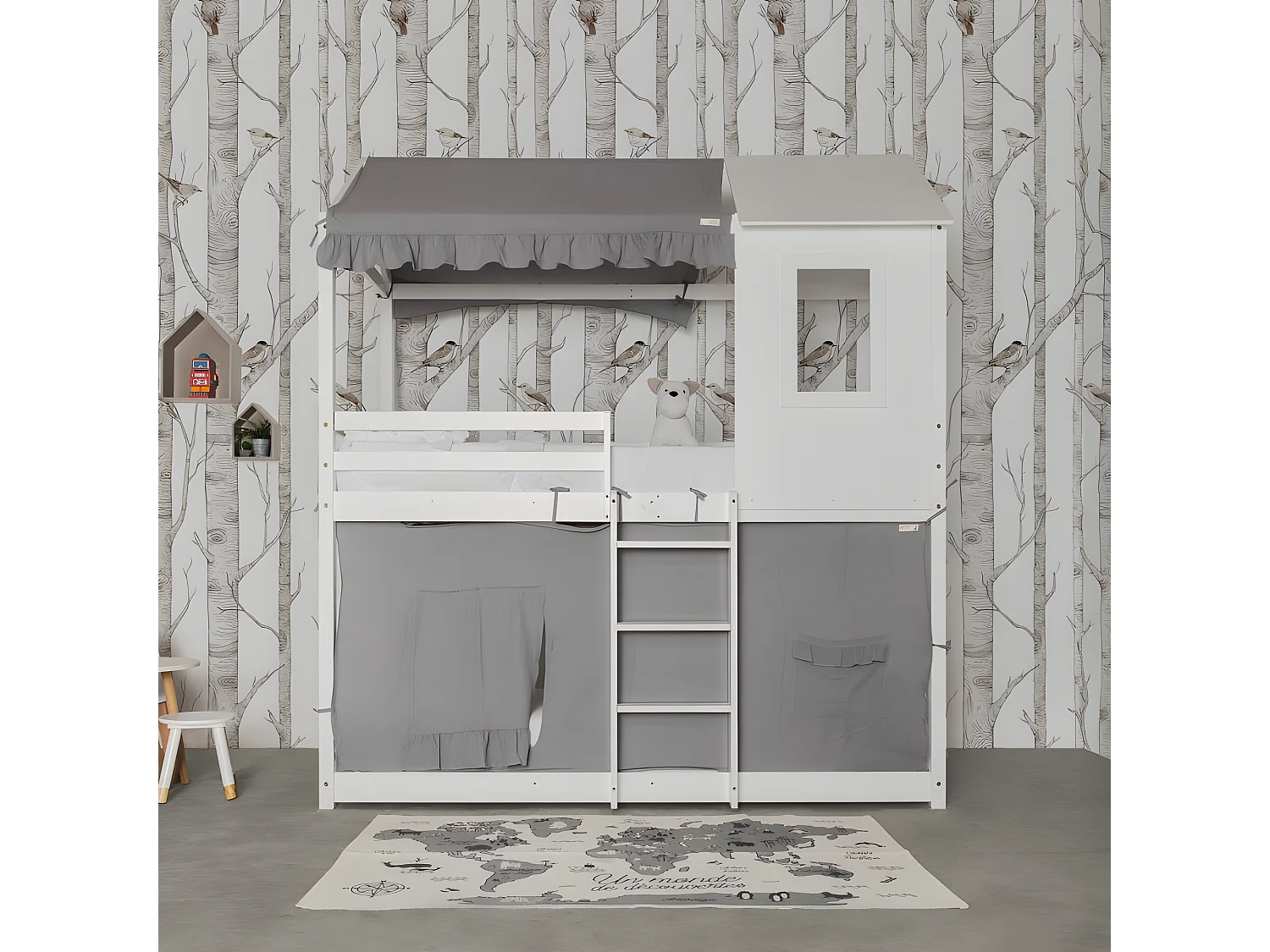 Tetto per il letto a castello Montessori cotone grigio 90x196cm