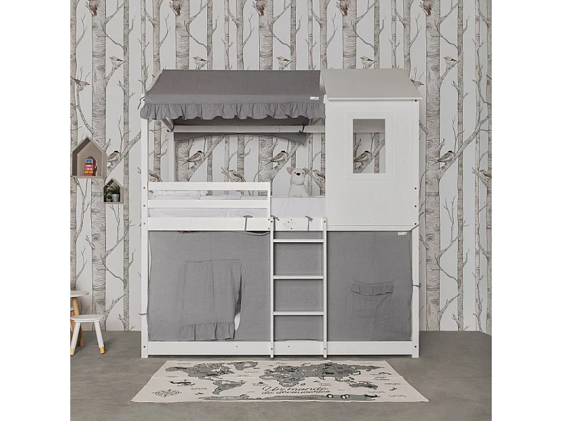 Ciel de lit  superposé Montessori coton gris 90x196cm