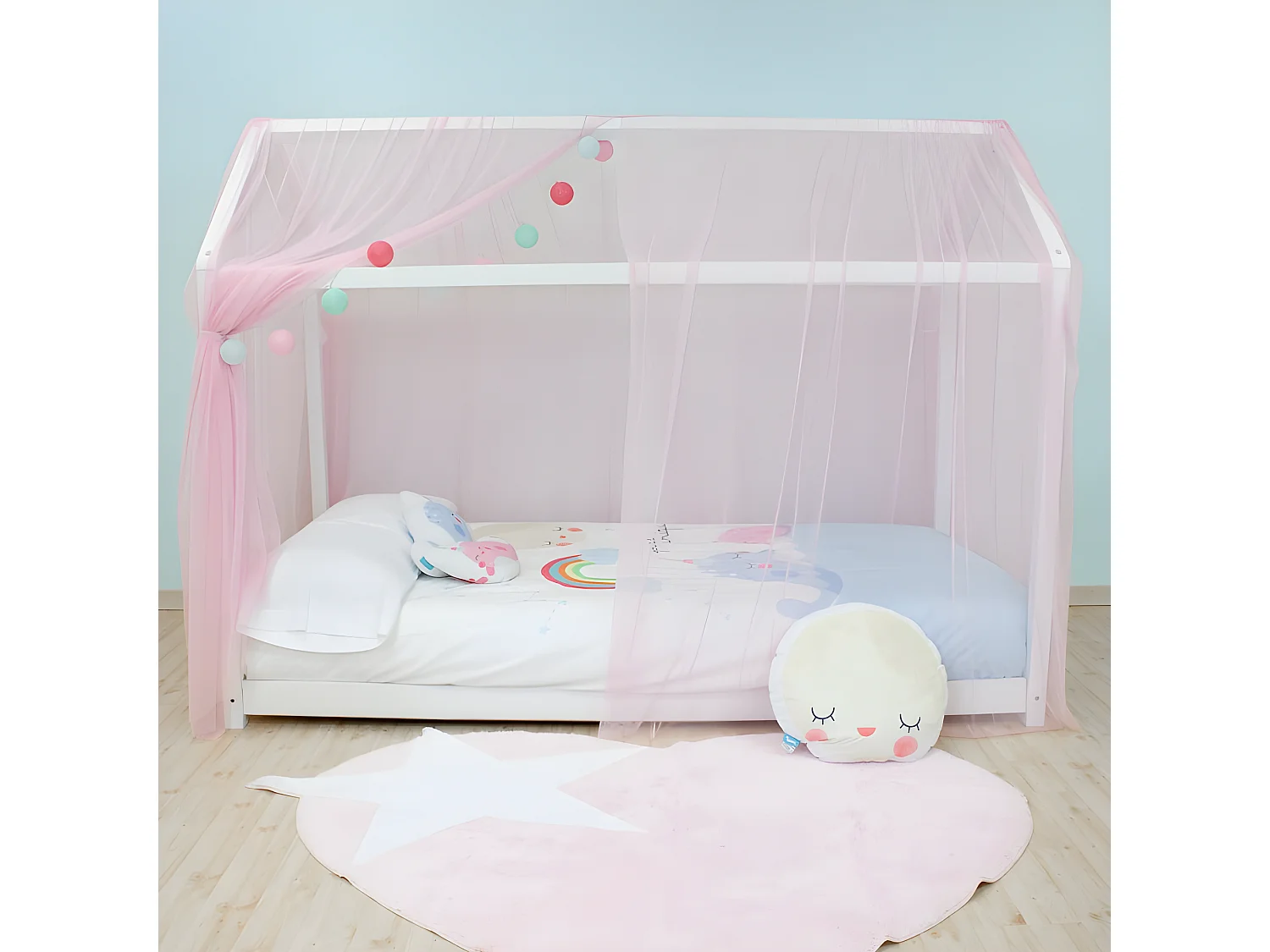 Cobertura para Swayer e Montessori em tule rosa 200x167cm