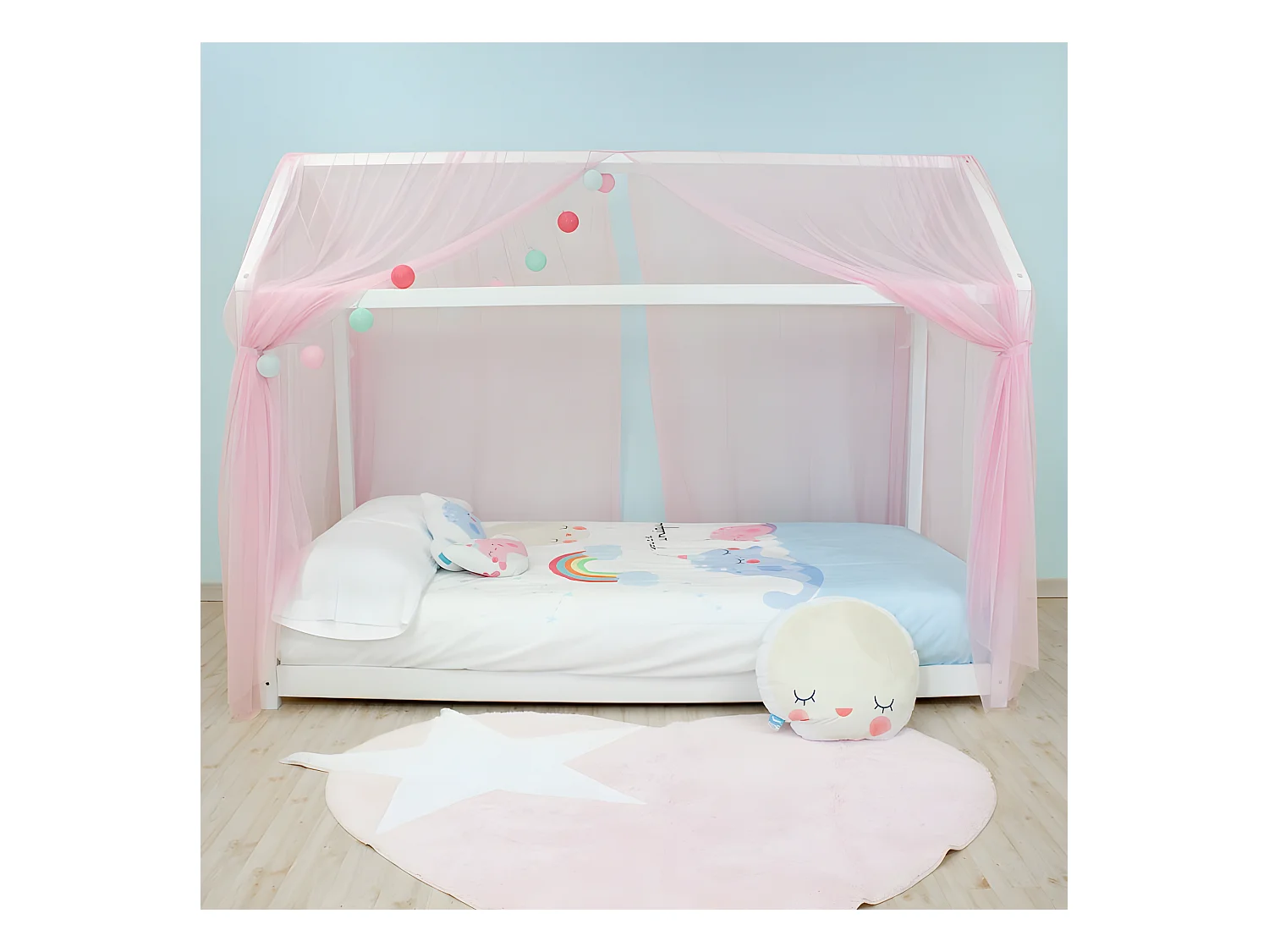 Ciel de lit pour Swayer et Montessori tulle rose 200x167cm