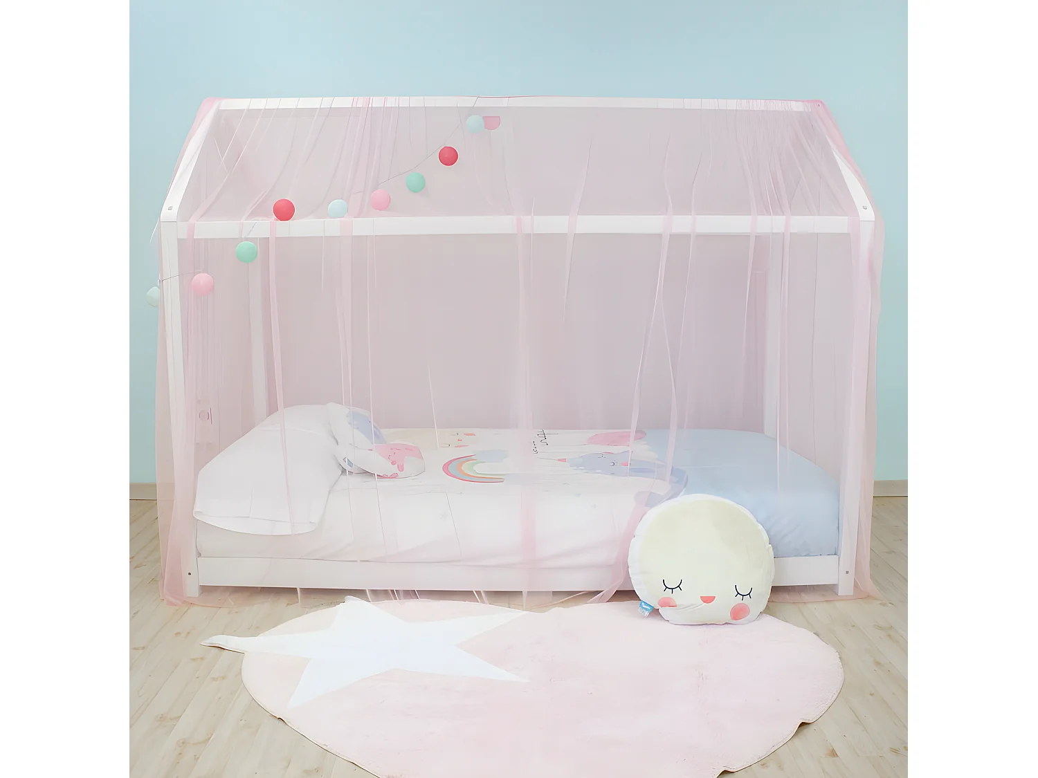 Cobertura para Swayer e Montessori em tule rosa 200x167cm