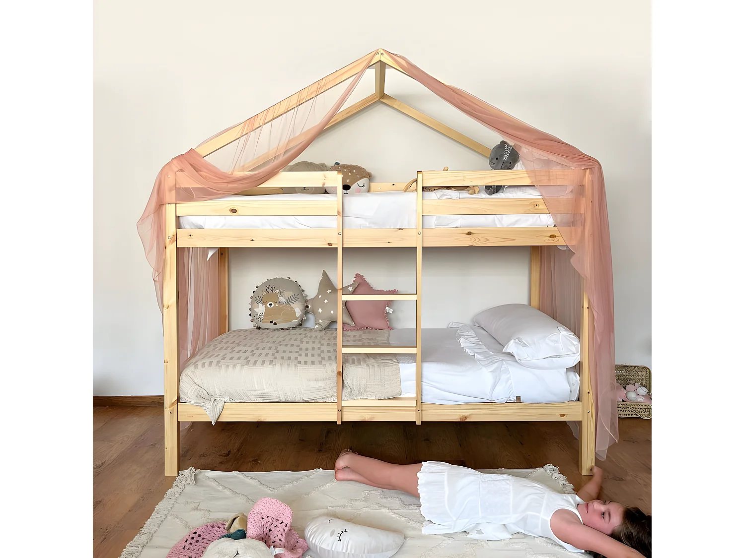 Cobertura do beliche Happy Tulle rosa velho 208x202x98cm