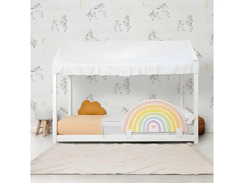 Techo para cama Montessori algodón blanco 40x200,5x100cm