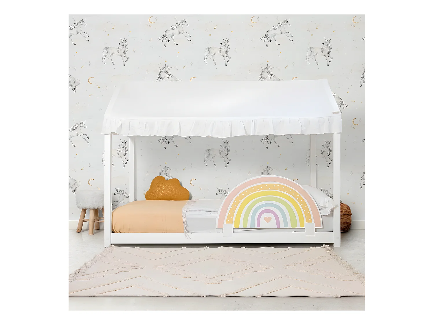 Ciel de lit Montessori coton blanc 40x200,5x100cm