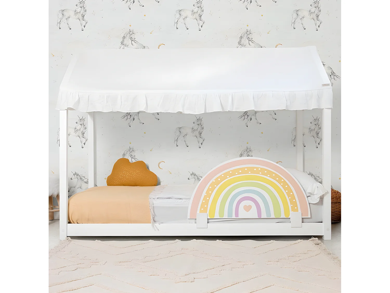 Techo para cama Montessori algodón blanco 40x200,5x100cm