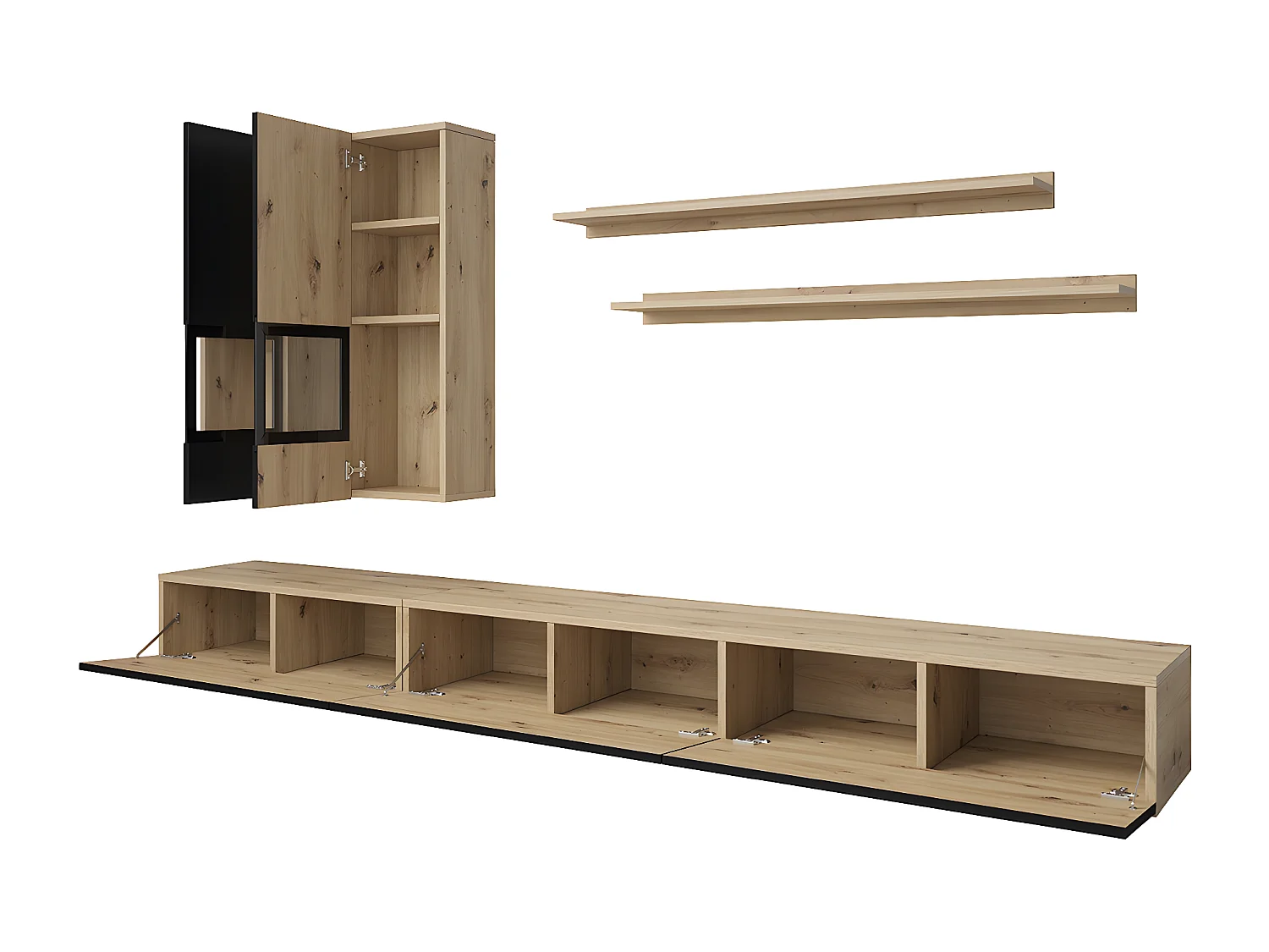 Muro TV 5 piezas con LED Sloan Negro y Madera