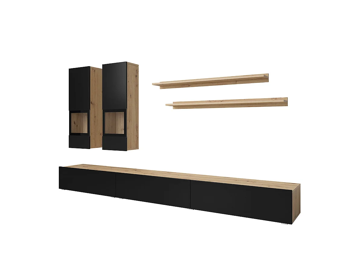 5-piece TV wall with LED Sloan Black and Wood