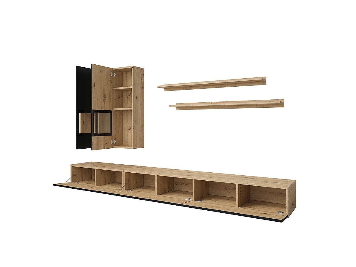 5-piece TV wall with LED Sloan Black and Wood