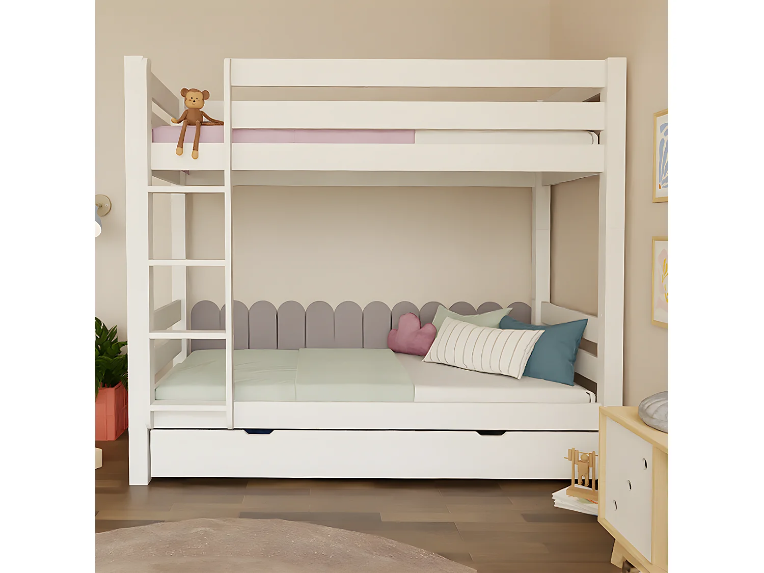 Lit superposé 90x200 sommiers inclus Atlas - Blanc