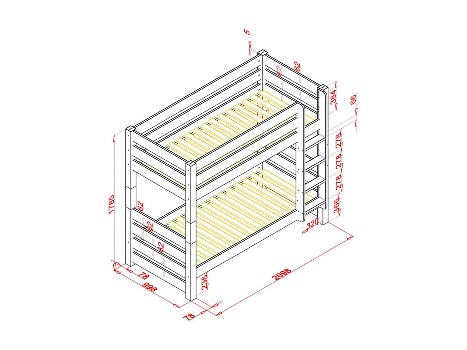 Lit superposé 90x200 sommiers inclus Atlas - Blanc