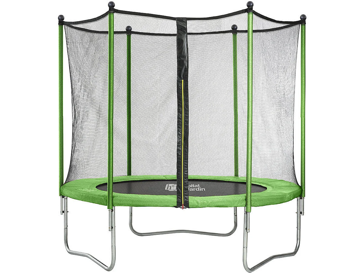 Trampoline " Yoopi " - Ø 2.44 m - Vert - avec filet + échelle + couverture + kit d'ancrage