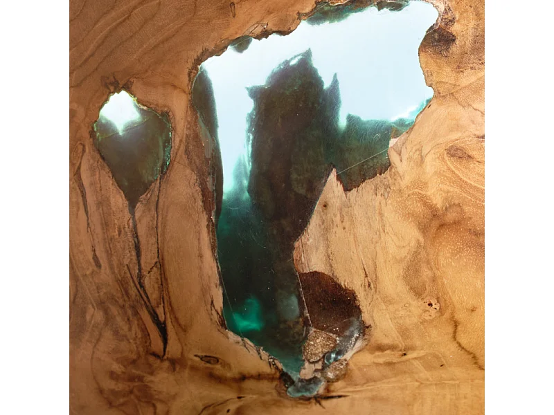 Saladier rond 28 cm bois de teck et résine bleue transparente - ROGUE