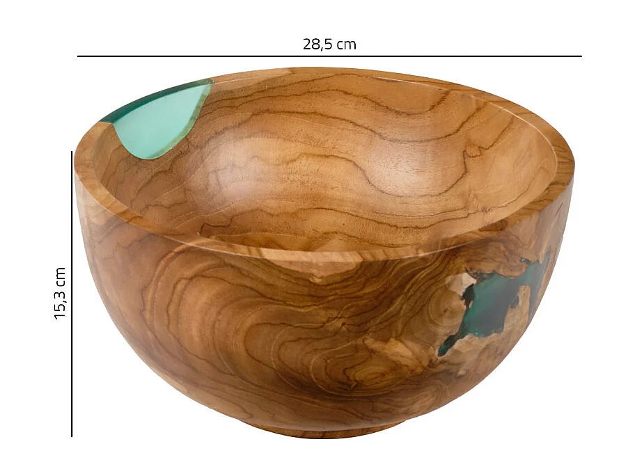 Saladier rond 28 cm bois de teck et résine bleue transparente - ROGUE
