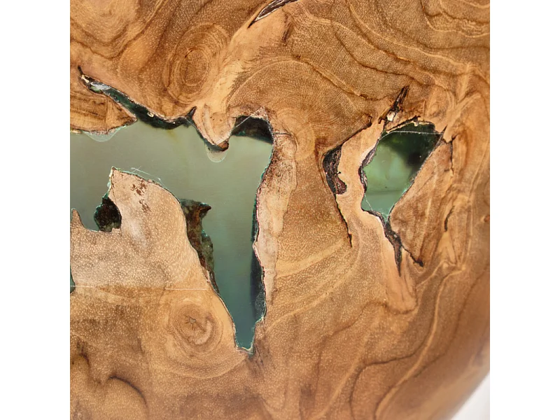 Saladier rond 28 cm bois de teck et résine bleue transparente - ROGUE