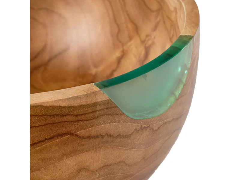 Saladier rond 28 cm bois de teck et résine bleue transparente - ROGUE