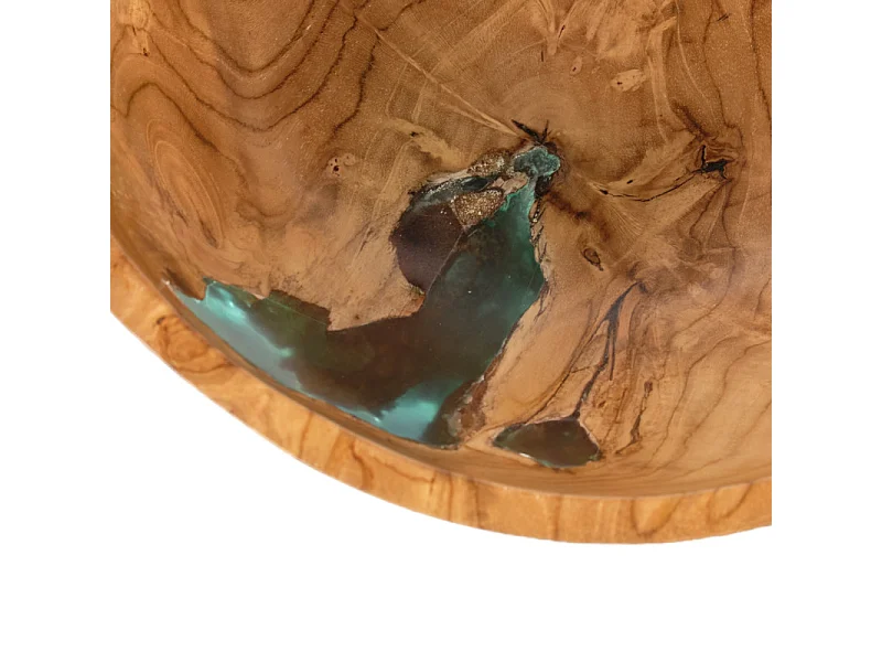 Saladier rond 28 cm bois de teck et résine bleue transparente - ROGUE