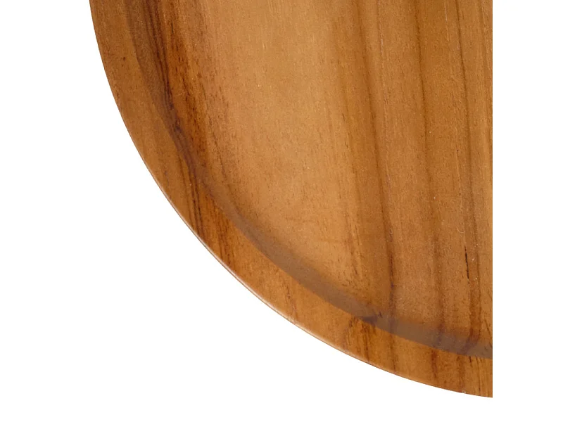 Plateau de présentation rond bois de teck D. 30 cm sur pieds - KESTIS