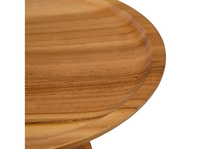 Plateau de présentation rond bois de teck D. 30 cm sur pieds - KESTIS