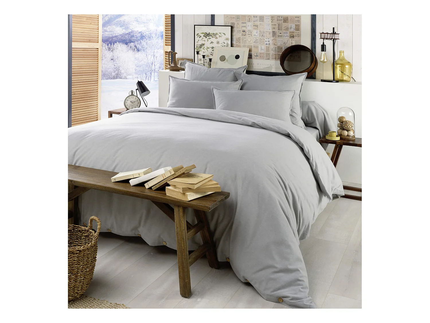 Parure de lit flanelle gris 260x240 cm